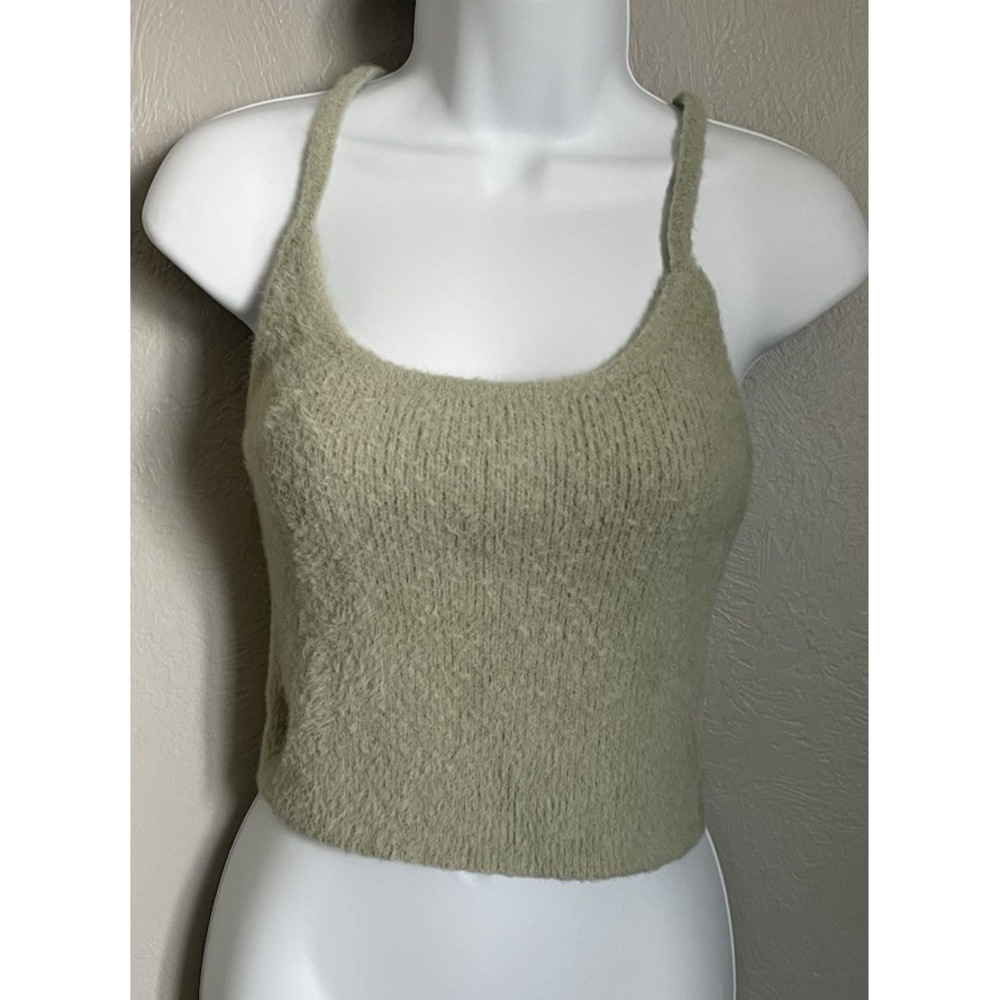 LA Hearts Sage Green Fuzzy Sweater Knit Cropped Tank Top Women's Size Medium